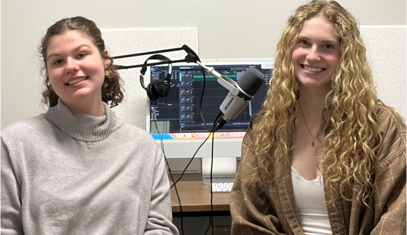 UWL Art Students Carlyn Farrow and Abby Eftemoff  at UWL’s Communication & Media Lab. Both students were part of a ART: 215 