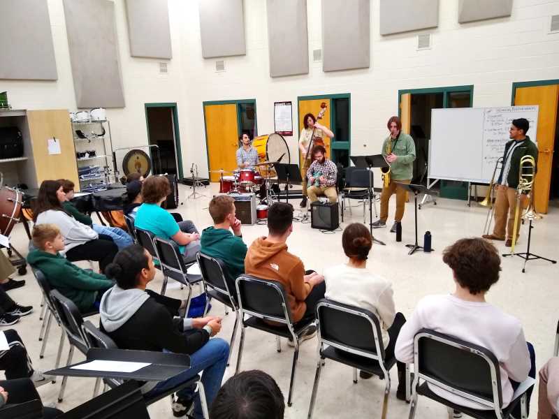 A UWL Jazz Combo performing for Green Bay Preble High School students