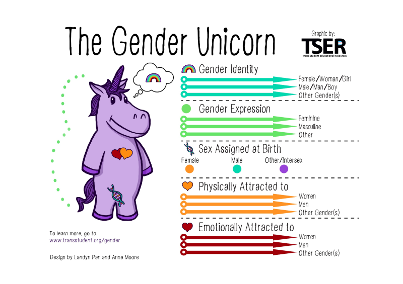 an image of a unicorn created to help people understand gender, sex and attraction. 