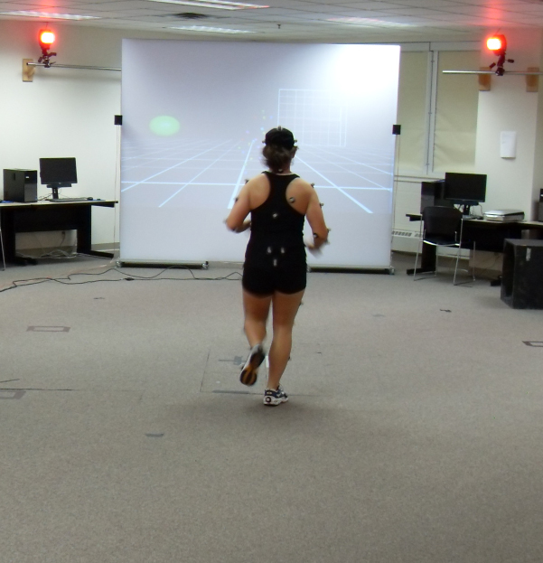 Image of a participant running down the runway in the laboratory