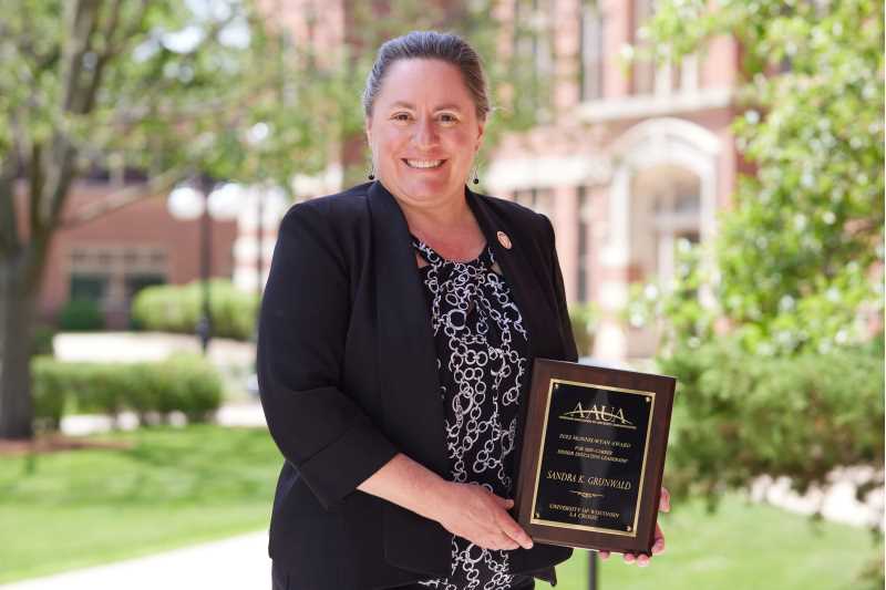 Sandy Grunwald, Associate Vice Chancellor for Academic Affairs, has received the McInness/Ryan Award for Mid-Career Higher Education Leadership from the American Association of University Administrators. The award recognizes mid-career administrators who have demonstrated outstanding professional accomplishments and a personal commitment to quality leadership.