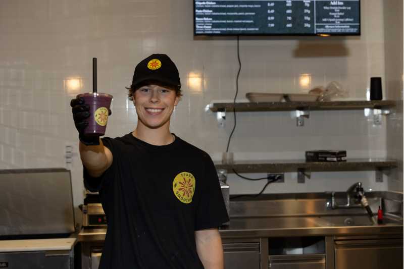 Alex Ewig and Jimmy Czupryna (pictured) launched Spark Smoothies with active students in mind. “We wanted something where busy and active students could come and get a smoothie to fuel them up for whatever they’re doing throughout the day,” Ewig explains.