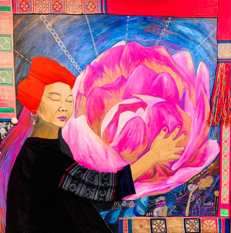 Mai Chao Duddeck’s “Embracing and Relearning,” a mixed media piece, is one of 11 pieces that will be on display in “Redefining Hmong American Women” at the Pump House May 19-July 17. 