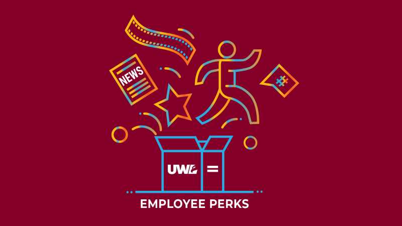 Image of a box with the UWL logo and icons depicting various UWL employee perks.