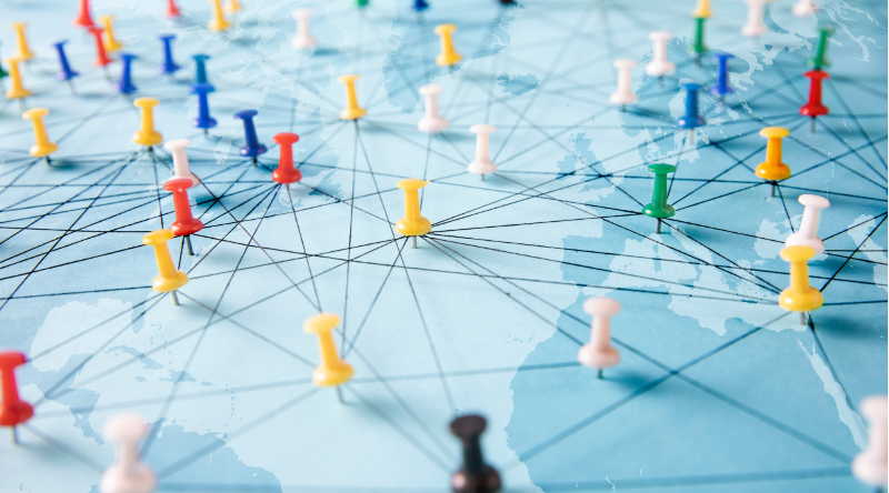 Various colored pins in a map.