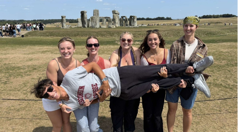 Students imitating Stonehenge
