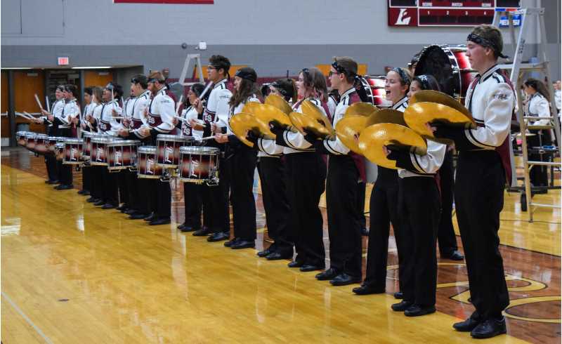 Drumline performing at the marching band review concert