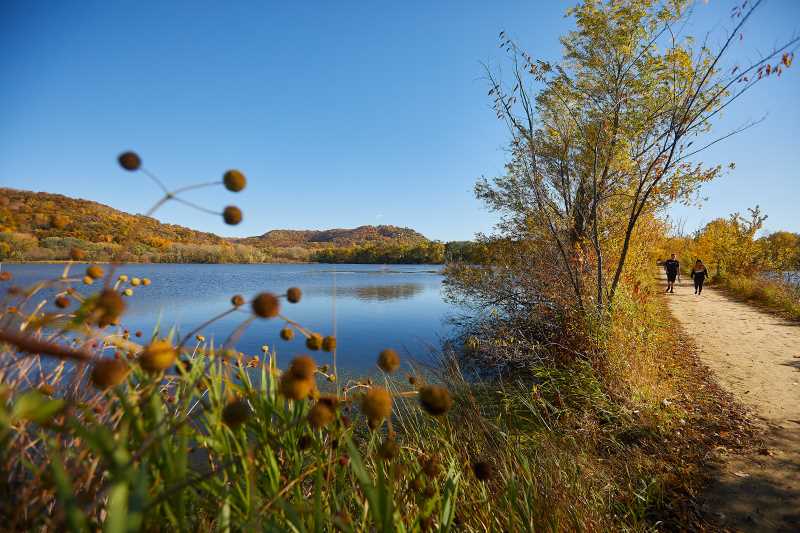 The hiking trail at La Crosse’s Myrick Park marsh a nearby getaway for relaxation for those on the UW-La Crosse campus. 