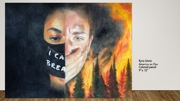 Kyra Litwin, America on Fire, colored pencil
