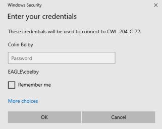 Entering Credentials to Access Remote Desktop