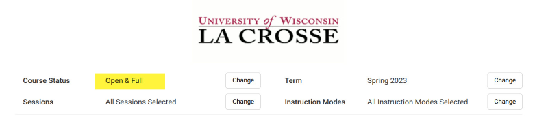 Change the Course Status to Open & Full status in Schedule Planner.