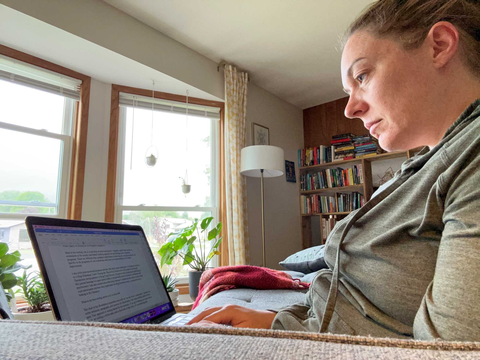 Dr. Lisa Kruse working in her home office.
