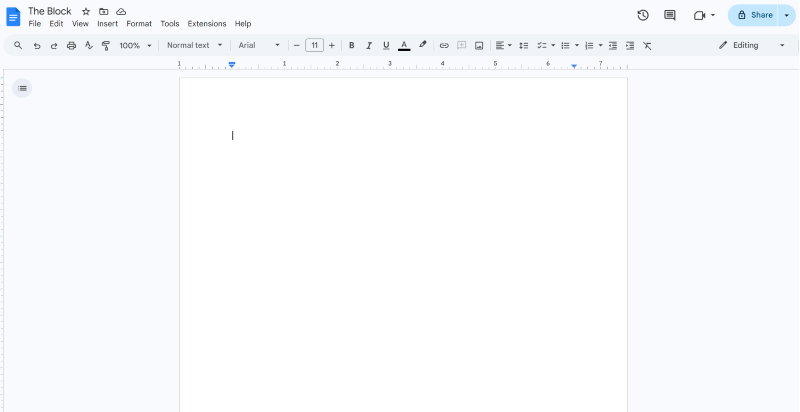Image of a blank word processing page. Photo Credit: Nolan Sullivan