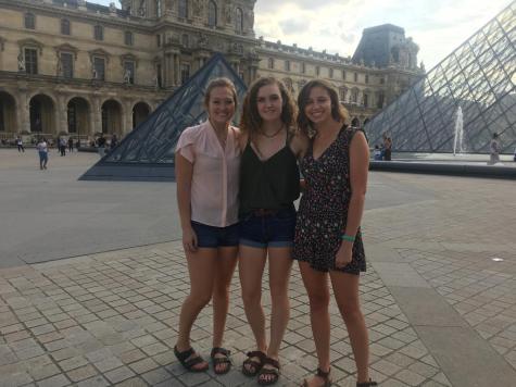 Rachel Alderton, Julia Mielke, and Lydia Reilly in front of The Louvre, Paris