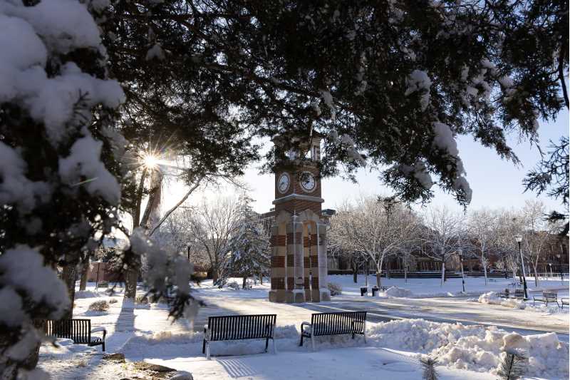 UWL Clocktower on a snowy day