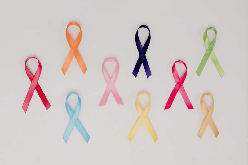 Flat lay image of cancer awareness ribbons