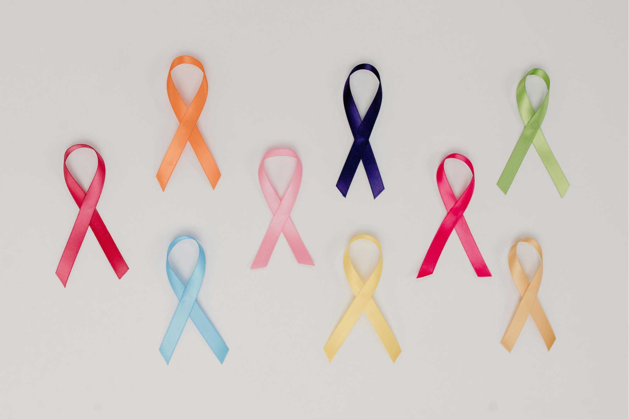 Flat lay image of cancer awareness ribbons