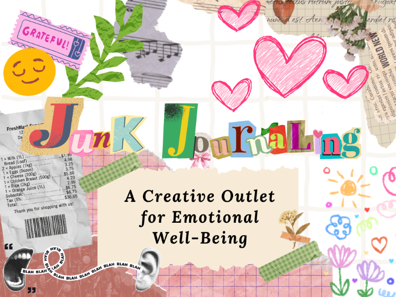 Collage of images with the words Junk Journaling: A Creative Outlet for Emotional Well-Being