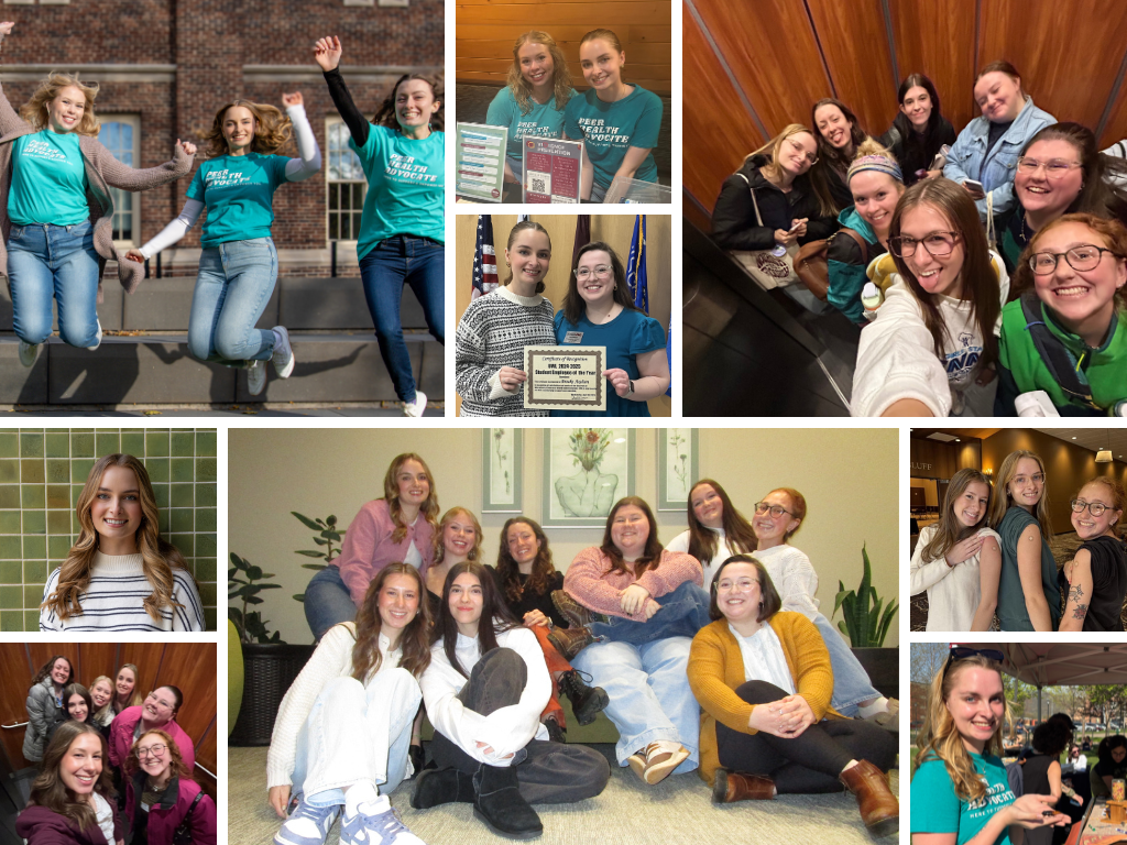 Collage of pictures featuring Brooke and the Peer Health Advocates