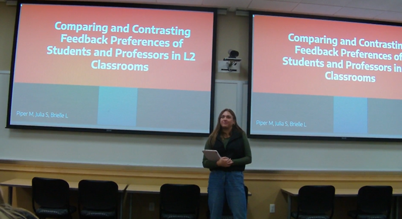 Piper Mitchell, Brielle Lynde, Julia Schumaker presenting their research. 