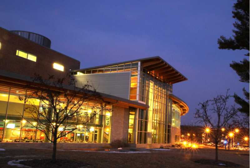 UW-River Falls University Center at dusk