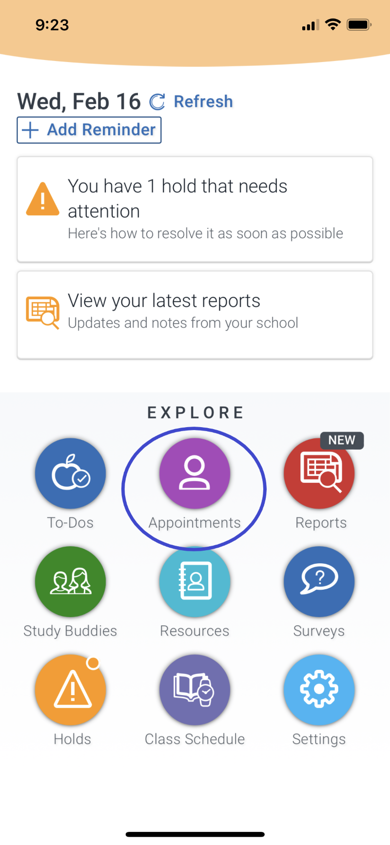 Home Screen Schedule Appointment