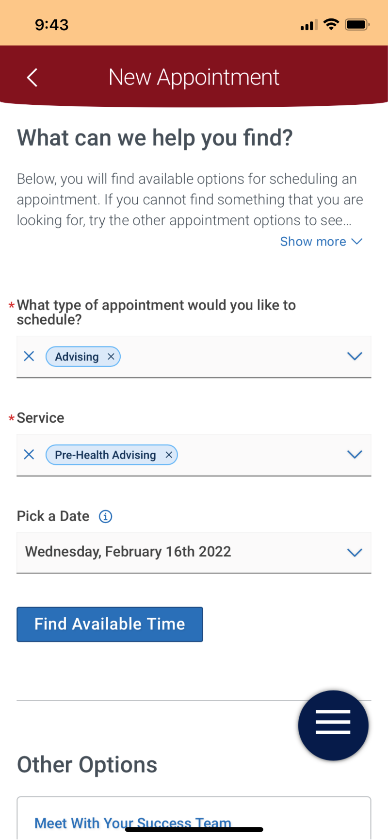 select your appointment