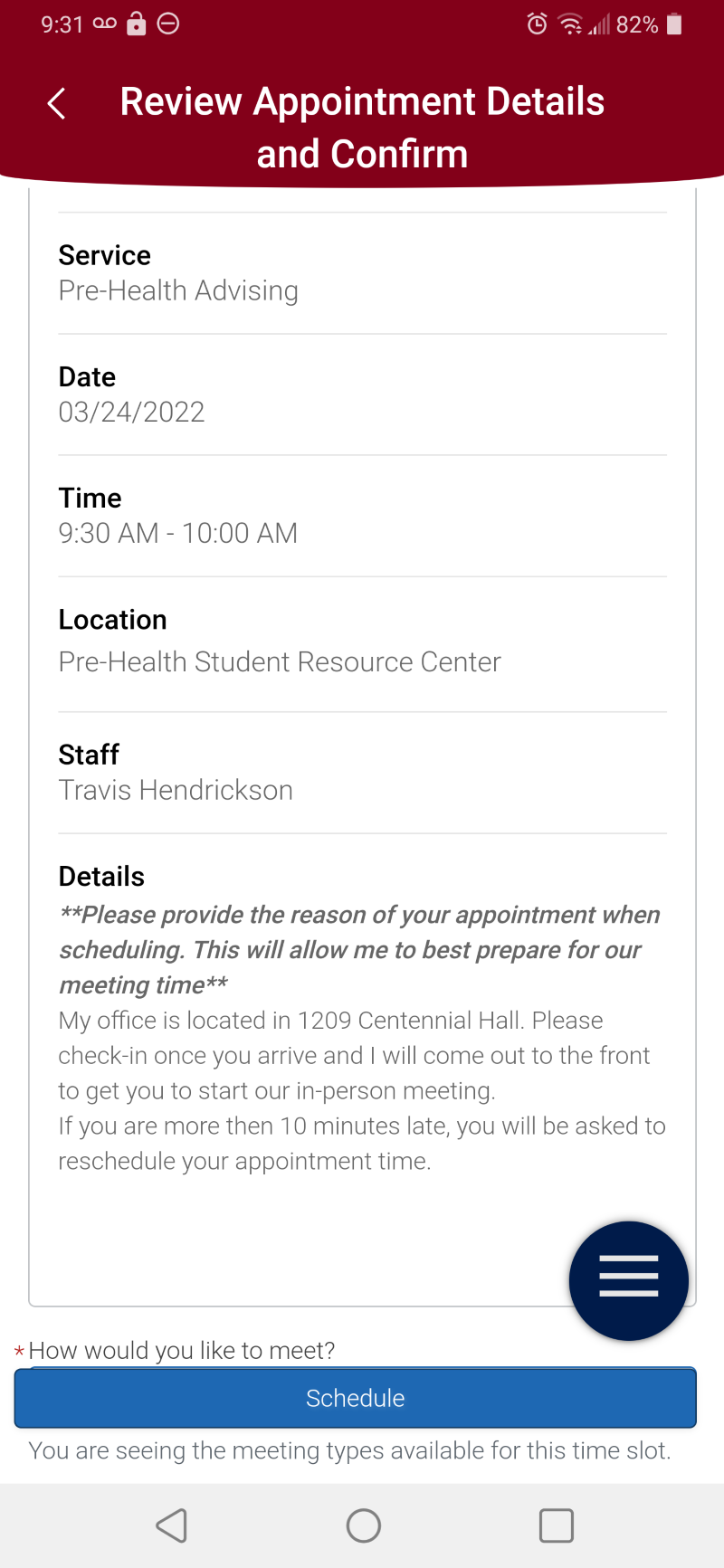 Confirm Appointment Details