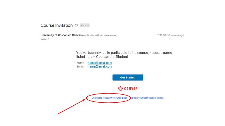 Email with Canvas invitation