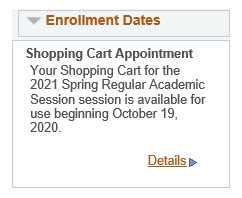 Shopping cart appointment in the Enrollment Dates section