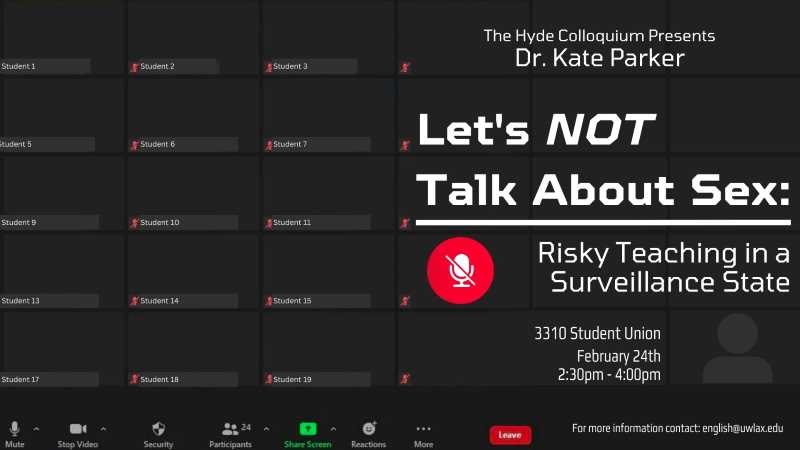 Colloquium Series Flyer titled: "Lets NOT Talk About Sex: Risky Teaching in a Surveillance State"