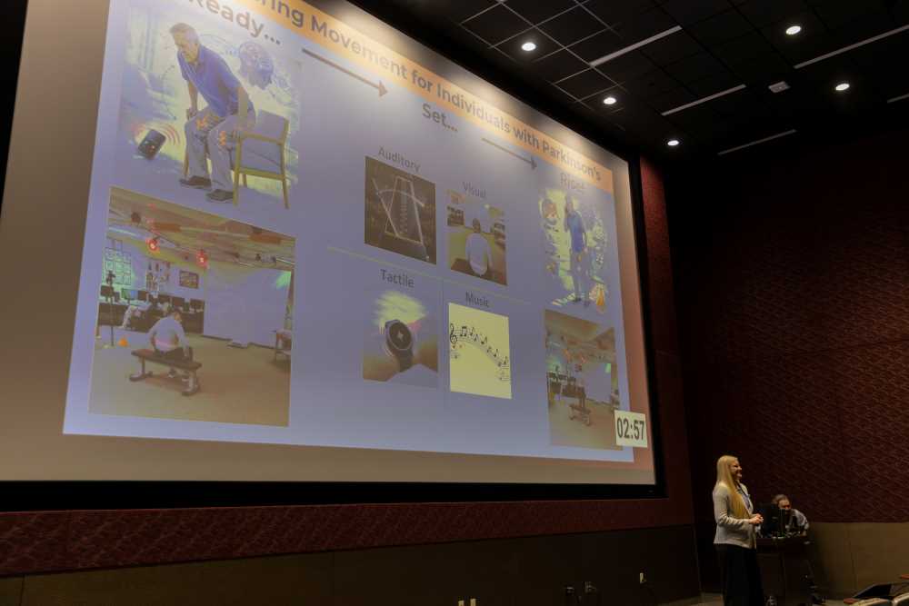 A presentation on movement for Parkinson’s patients with slides showing various stimuli and exercises.