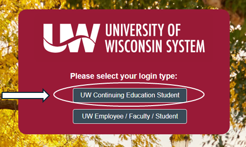On the Canvas login screen, choose "UW Continuing Education Student."