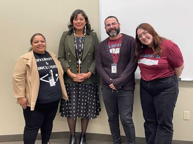 Some of the Social Justice Week committee posing with Representative Ruth Buffalo from North Dakota