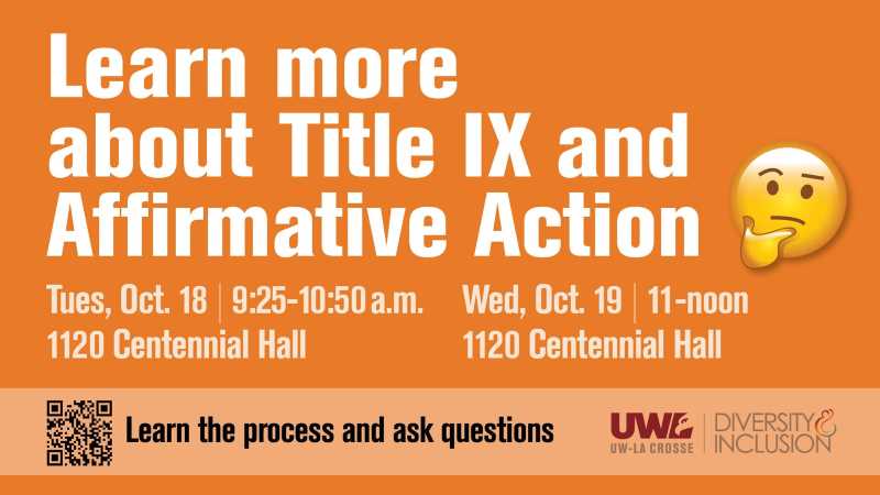 Poster for the event in October about Learning about Title IX and Affirmative Action
