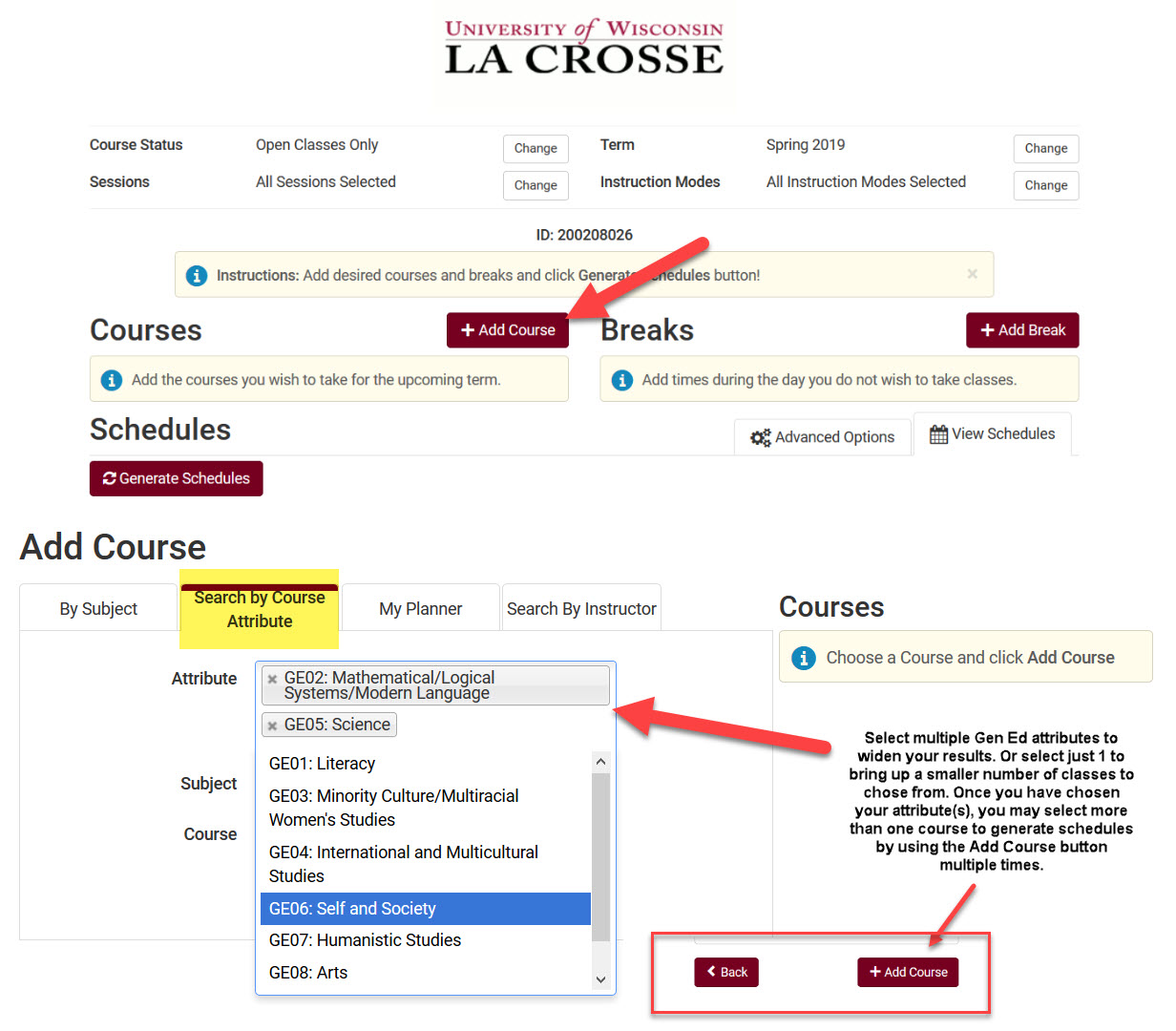 GE courses - Schedule Planner