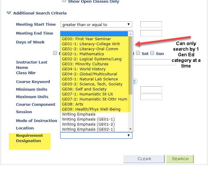 GE Courses - Search for Classes