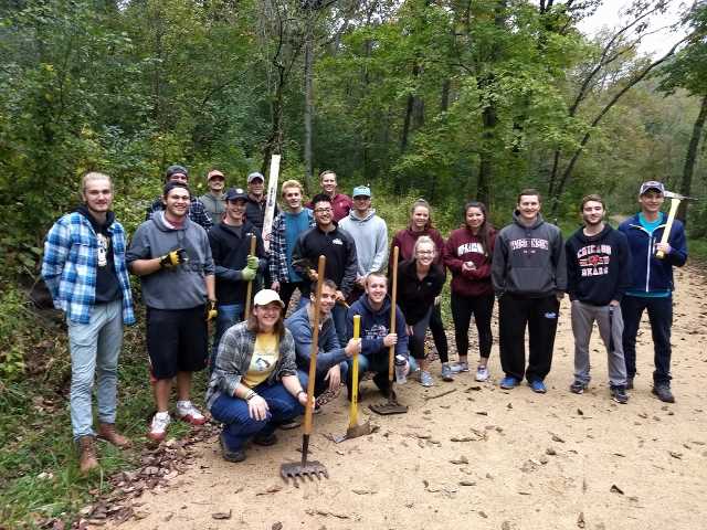 REC 304 students maintaining trails on lower Hixon Forest.