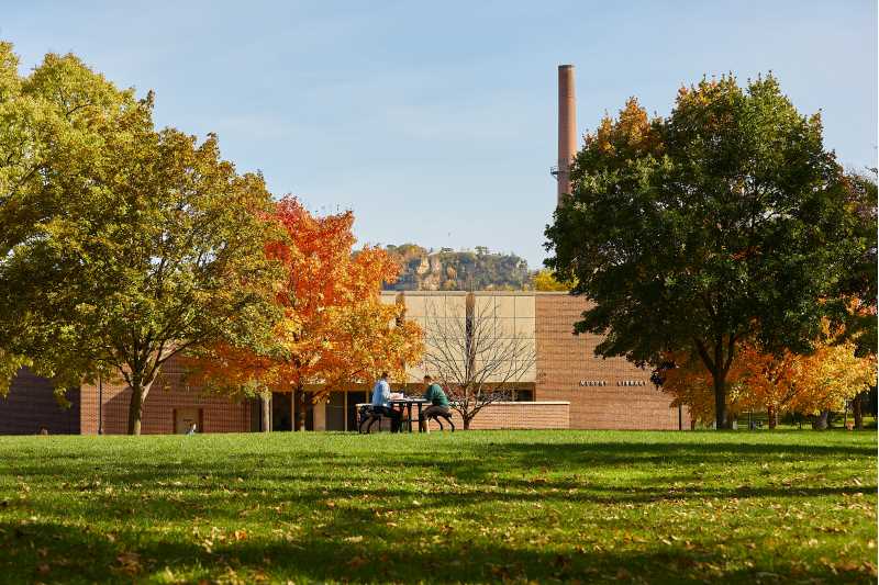 Murphy Library surrounded by trees in the fall