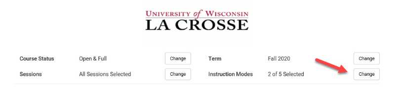 In Schedule Planner, which is linked in your WINGS account, click on the Instruction Modes "Change" button in the filters at the top to narrow down your results to just online sections.