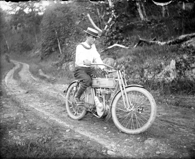 Arthur Roth on a Harley-Davidson Motorcycle, c. 1911