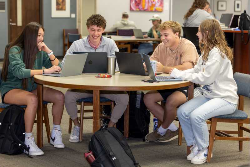 Students studying together in Murphy Library