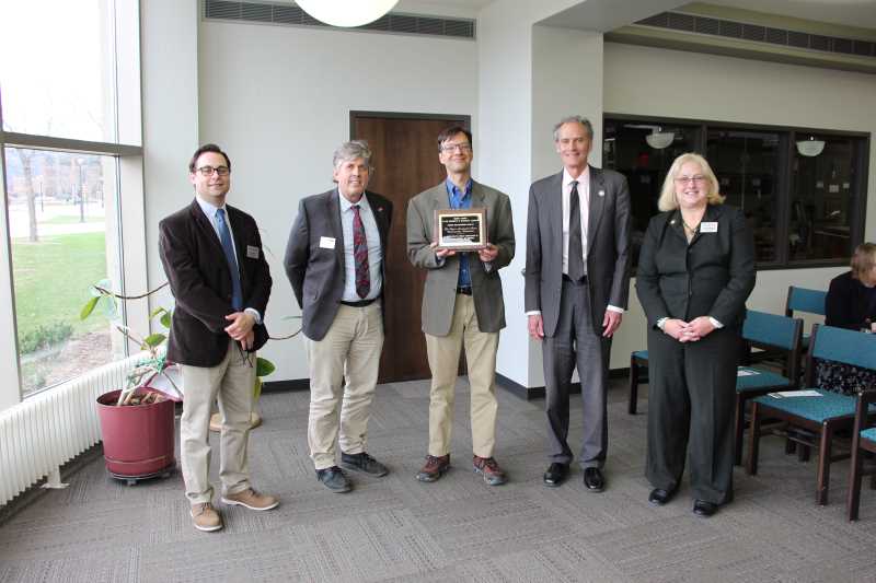 From left: David Mindel, Library Department Chair; John Jax, Library Director; Brian Nerbonne, UMRCC President; Chancellor Joe Gow; Provost & Vice Chancellor of Academic Affairs Betsy Morgan
