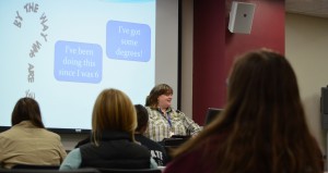 Lind Jerome, Teen Librarian at the La Crosse Public Library,  Presents on the curriculum benefits of young adolescent or teen literature.