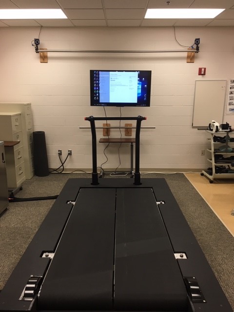Photo of the PACER lab with the instrumented treadmill