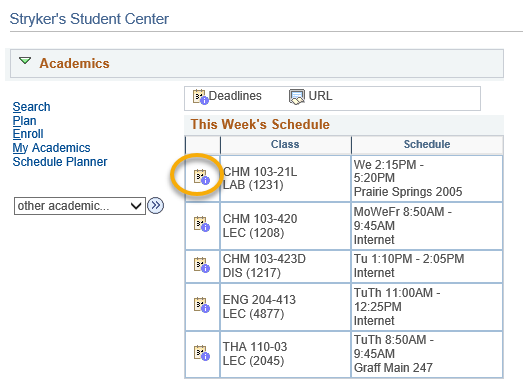 Find the drop/add dates by clicking on the calendar icon next to the class listed in your current schedule.