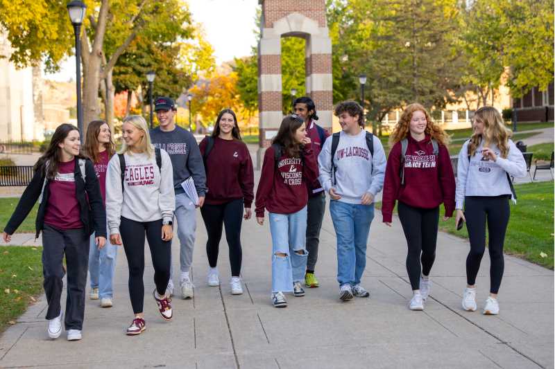 UWL students walk across campus in the fall.