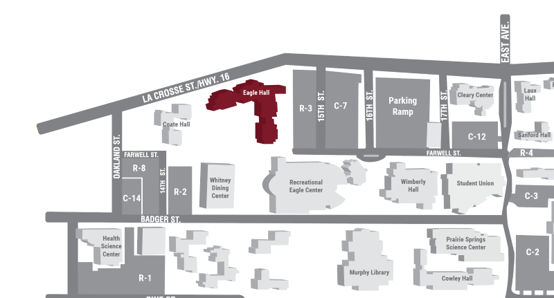 Campus map highlighting Eagle Hall.