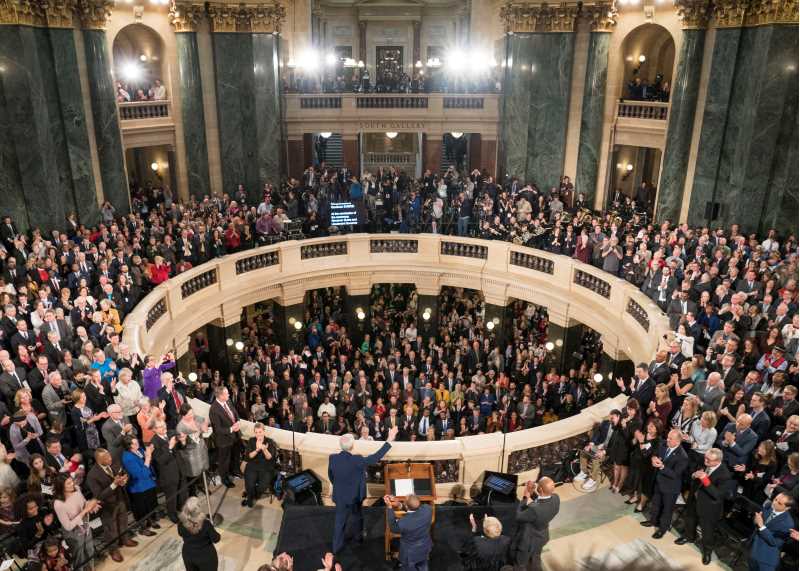 Greg Anderson, ’83, will be retiring later this year from his position as Wisconsin's legislative photographer. (Photo from Anderson: Governor Evers' first inauguration on January 7, 2019)