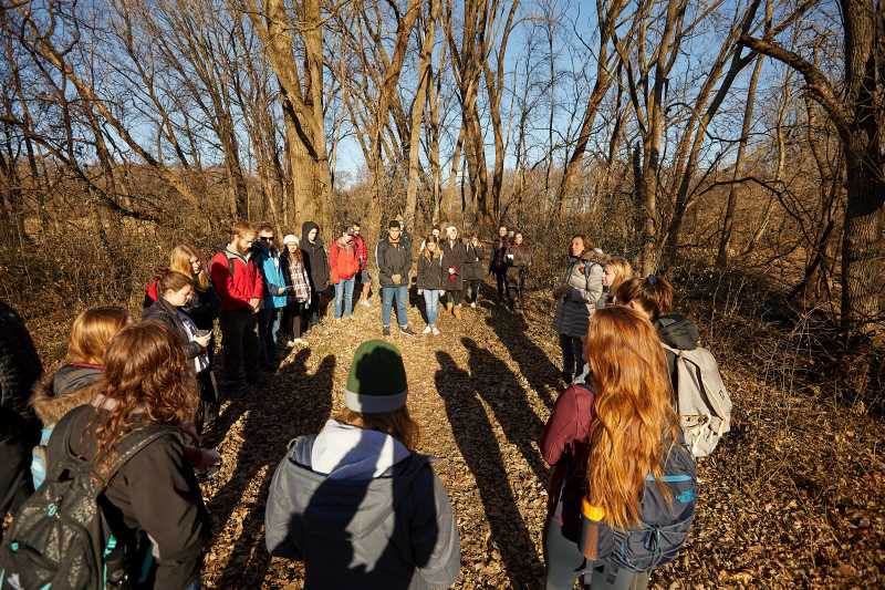 UWL's Environmental Studies Program uses field trips — like this 2017 trip to the La Crosse River Marsh — to highlight the fundamental connections between human and nature. The program has seen a roughly 50% increase in enrollment over the past five years.